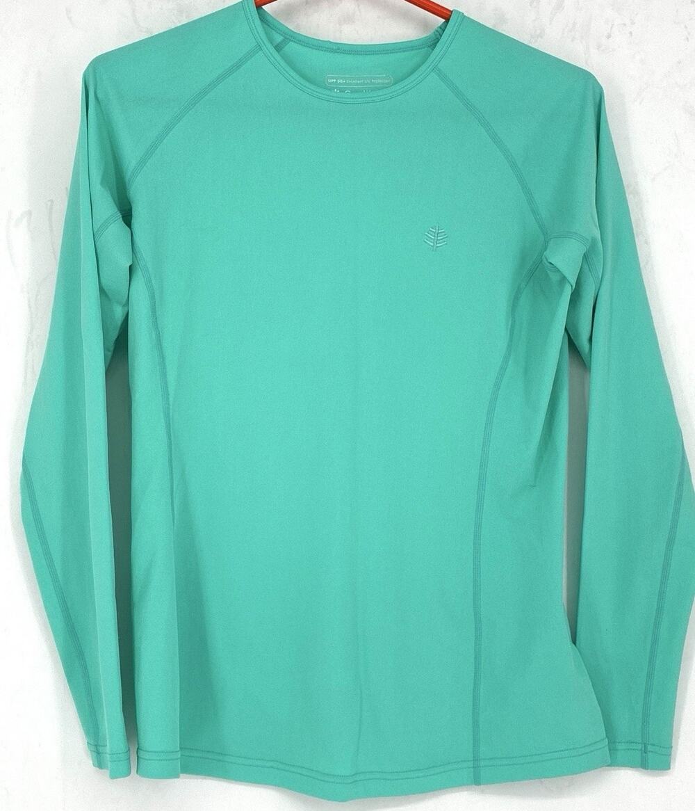 Coolibar UPF 50+ UV Teal Green Long Sleeve Sun Shirt Zip Shoulder Pullover S